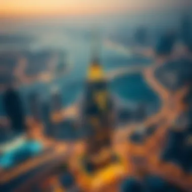 Stunning aerial view of the V Building illuminating Dubai's skyline