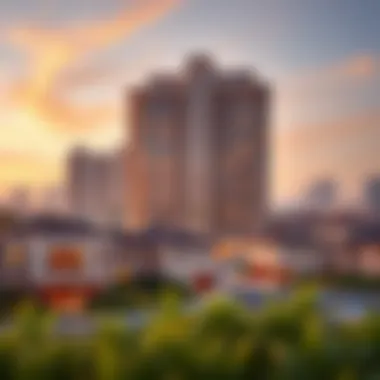 Scenic neighborhood view from Wasl Port Views Building 8 highlighting its strategic location