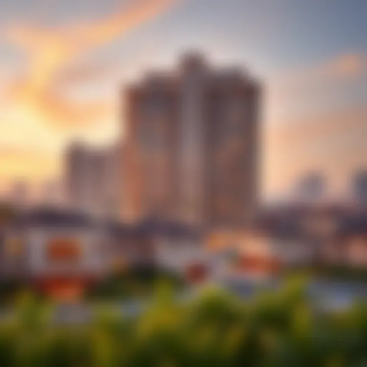 Scenic neighborhood view from Wasl Port Views Building 8 highlighting its strategic location