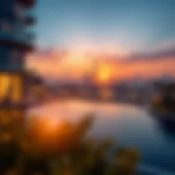 Stunning sunset view from Watersedge overlooking the Dubai skyline