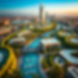 Aerial view of Yas Island showcasing its lush greenery and innovative urban design